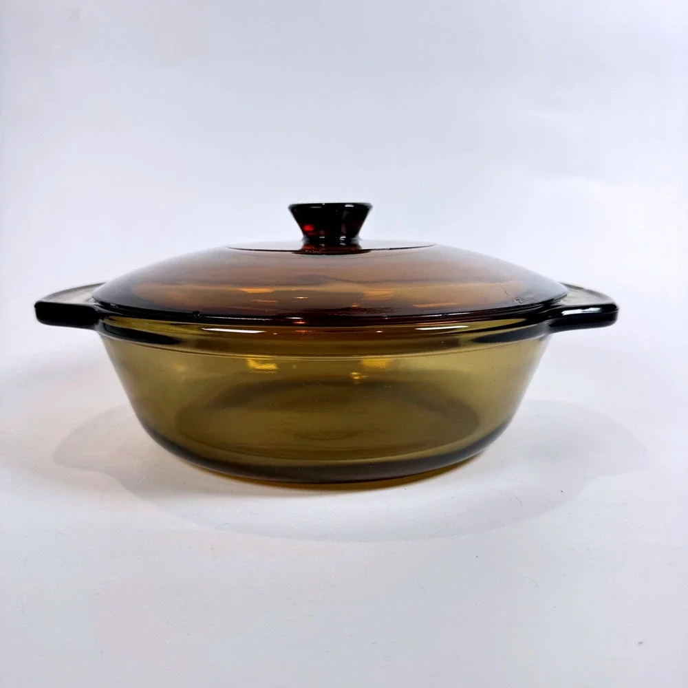 Anchor Hocking Amber Glass Casserole Dish with Lid 1.5 Qt 8.25 Inch Round 1037